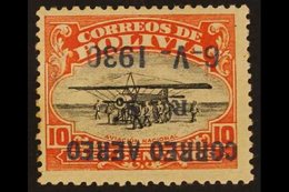 1930 10c Black And Orange- Red With AIR POST OVERPRINT INVERTED, SG 229 Variety (Sanabria 23a), Very Fine Mint. Only 100 - Bolivia