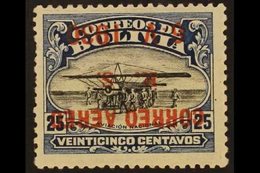 1930 25c Black And Blue With AIR POST OVERPRINT INVERTED, SG 232 Variety (Sanabria 25a), Very Fine Mint, Couple Of Short - Bolivien