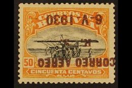 1930 50c Black And Orange With AIR POST OVERPRINT INVERTED, SG 233 Variety (Sanabria 26a), Mint. Sanabria & Kessler Expe - Bolivia