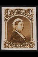 PLATE PROOF 1868-73 3c Queen Victoria, Imperf Plate Proof In Brown On India Paper, Unitrade 33TCvi (as SG 36), Very Fine - Sonstige & Ohne Zuordnung