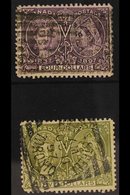 1897 JUBILEE FORGERIES $4 Violet And $5 Olive-green (SG 139/140), Very Convincing Line Engraved FORGERIES Used, Attribut - Otros & Sin Clasificación