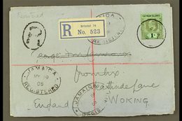 1908 (11 May) Registered Cover To England, Bearing 1907-09 1s Wmk CA Stamp (SG 33) Tied By Cds Cancel, With Registration - Kaimaninseln