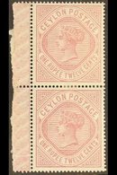 1887 1r12c Dull Rose Wmk Crown CC Sideways, SG 201, Very Fine Mint Vertical PAIR With Engine- Turned Ornamental Sheet Se - Ceylon (...-1947)
