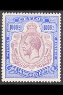 1921-32 100r Dull Purple And Blue, Wmk Mult Script CA, SG 360, Mint With Small Thin In Hinge Area. Fresh And Attractive, - Ceylon (...-1947)
