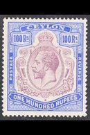 1921-32 100r Dull Purple And Blue, Wmk Mult Script CA, SG 360, Mint With Small Thin In Hinge Area. Fresh And Attractive, - Ceilán (...-1947)