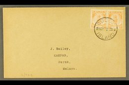 1950 (Nov) neat Envelope To Perak Bearing Perak 2c Orange (SG 129) Pair Tied By COCOS ISLAND Cds. For More Images, Pleas - Isole Cocos (Keeling)