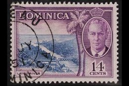 1951 14c Blue And Violet, Layou River, Variety "A Of CA Missing From Wmk", SG 129b, Very Fine Used. Royal Cert. For More - Dominica (...-1978)