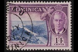 1951 14c Blue And Violet, Layou River, Variety "A Of CA Missing From Wmk", SG 129b, Very Fine Used. Royal Cert. For More - Dominique (...-1978)