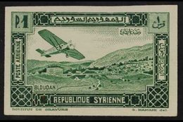 SYRIA 1934 1pi Green (Farman F.190 Over Bloudan), Variety "IMPERFORATE" Yv 61a, Maury 62a, Never Hinged Mint. For More I - Altri & Non Classificati