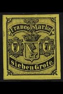 BREMEN 1860 7gr Black On Yellow (Michel 3, SG 4), Very Fine Mint, Four Large Margins, Very Fresh, A Lovely Stamp. For Mo - Altri & Non Classificati