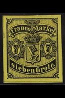 BREMEN 1860 7gr Black On Yellow (Michel 3, SG 4), Very Fine Mint, Four Large Margins, Very Fresh, A Lovely Stamp. For Mo - Sonstige & Ohne Zuordnung