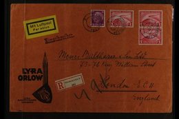 1934 (20 June) Registered Airmail Advert 'Lyra Orlow' Cover To London, Bearing 40pf Hindenburg And 1931 1m Air Zeppelin  - Andere & Zonder Classificatie