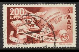 1950 200f Air Brown-lake Council Of Europe (Michel 298, SG 295), Superb Used With Fully Dated "Dillingen 10.8.51" Cds Ca - Andere & Zonder Classificatie
