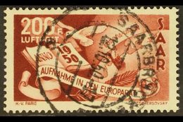 1950 200f Brown Lake Air Council Of Europe With WHITE DOT AFTER "F" Plate Flaw, Michel 298 I, Very Fine Cds Used With Fu - Andere & Zonder Classificatie