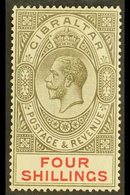 1921-27 4s Black And Carmine, Watermark Multi Script CA, SG 100, Very Fine Mint. For More Images, Please Visit Http://ww - Gibraltar