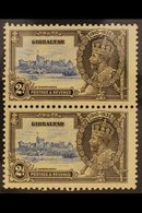 1935 JUBILEE VARIETY 2d Ultramarine & Grey Black Vertical Pair, Top Stamp Bearing "EXTRA FLAGSTAFF" Variety, SG 114/114a - Gibilterra