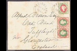 1886 (13 Jul) Env To England Bearing 5pf (¾d) Pair & 10pf (1½d) Tied Heligoland Cds's, Staining, Central Fold & Flap Mis - Heligoland (1867-1890)