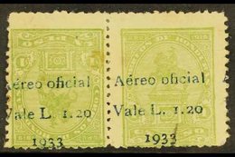 1933 OFFICIAL AIR 1.20L On 1p Yellow- Green (Statue) TETE-BECHE PAIR, Mint With Several Small Faults Incl Short Repaired - Honduras