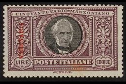 CIRENAICA 1924 Manzoni 5L Violet And Black (Sass 16, SG 16) Never Hinged Mint, Small Tone Spot On Gum (not Visible On Fr - Altri & Non Classificati