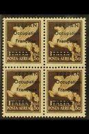 FRENCH OCCUPATION - FEZZAN AIRMAIL 1943 50c Brown With "FEZZAN Occupation Francaise" Overprint, BLOCK OF FOUR, Sassone 1 - Autres & Non Classés