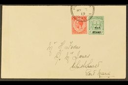 1919 (May 2) Local Cover Bearing KGV 1d Scarlet Plus ½d Blue-green War Stamp With OVERPRINT INVERTED (SG 73d), Tied By P - Giamaica (...-1961)