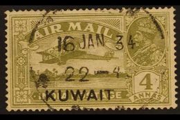 1933 4a Olive Green, Airmail, SG 33, Very Fine Used. For More Images, Please Visit Http://www.sandafayre.com/itemdetails - Koeweit
