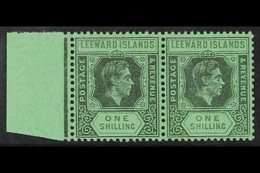 1942 1s Black And Grey / Emerald, SG 110bb, Very Fine Mint Pair With Sheet Margin At Left. (2 Stamps) For More Images, P - Leeward  Islands