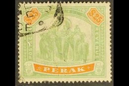PERAK 1895-99 $25 Green & Orange Elephants, SG 80, Postally Used With "Ipoh" Squared-circle Postmark, Faded Colour, Smal - Otros & Sin Clasificación