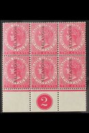 SELANGOR 1885 2c Bright Rose, SG 41, Vertical Ovpt Without Stop, Superb Never Hinged Mint Marginal Pl # Block Of 6. For  - Otros & Sin Clasificación