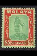 SELANGOR 1941 $5 Green And Scarlet, As SG 87, Unoverprinted Japanese Occupation Type (see After SG 87), Very Fine Mint.  - Other & Unclassified