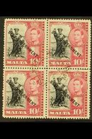 1948-53 10s Black & Carmine Overprint, SG 248, Fine Cds Used BLOCK Of 4 With Superb Cds Cancel At The Centre, Very Fresh - Malte (...-1964)