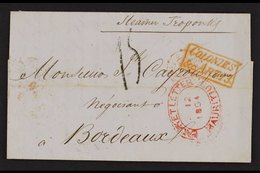 1854 (Oct) Neat And Attractive Entire Letter In French To Bordeaux "Steamer Teopondis", And Showing A Fine Oval Red "PAC - Maurice (...-1967)
