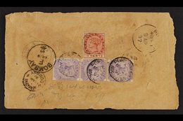 1895-97 COVERS TO INDIA An Attractive Group Of Four Multi Stamped Envelopes, With Named Ships S.S. Brindisi, Hosseni, Ra - Maurice (...-1967)