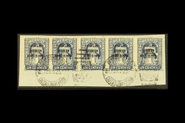 1914 1c Deep Blue Victory Of Torreon, Scott 362 (SG CT10, £120 Each), Very Fine USED STRIP OF FIVE Tied To Piece By Ligh - Mexico