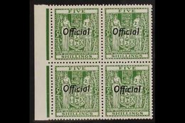 OFFICIAL 1943 "Arms" 5s Green, Perf 14 Wmk Upright, SG 133, Marginal BLOCK OF FOUR Never Hinged Mint. For More Images, P - Altri & Non Classificati