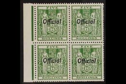 OFFICIAL 1943 "Arms" 5s Green, Perf 14 Wmk Upright, SG 133, Marginal BLOCK OF FOUR Never Hinged Mint. For More Images, P - Other & Unclassified