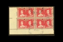 USED IN PITCAIRN ISLAND 1937 1d Carmine Coronation (SG 599), Fine Used Lower Left Corner BLOCK Of 4 Cancelled By "PITCAI - Sonstige & Ohne Zuordnung