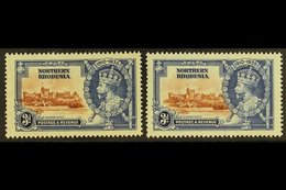 1935 3d Silver Jubilee, Two Examples With Vignettes Shifted Either To Left Or The Right, Into The Frame Design, SG 20, F - Rhodesia Del Nord (...-1963)