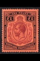 1913 £1 Purple And Black On Red, SG 98, Very Fine Mint. For More Images, Please Visit Http://www.sandafayre.com/itemdeta - Nyasaland (1907-1953)