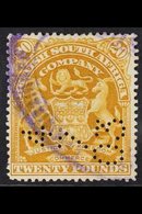 1898 £20 Yellow Bistre, Arms, SG 93a, Fine Used, (Fiscal Cancel). For More Images, Please Visit Http://www.sandafayre.co - Autres & Non Classés