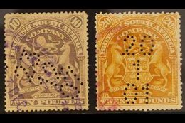 1898-1908 £10 Lilac And £20 Yellow-bistre Top Values, SG 93 & 93a, Fine Fiscally Used, Minor Perforation Imperfections A - Andere & Zonder Classificatie