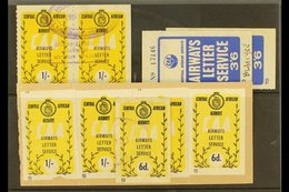 CENTRAL AFRICAN AIRWAYS Airways Letter Service Labels Group Incl. Blue On Yellow 6d & 1s Values, Plus 3s6d Blue Labels,  - Rodesia & Nyasaland (1954-1963)