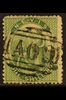 1876 1s Yellow-green, Showing Crossed Lines On Hill, SG 14b, Neat Almost Full Upright "AO9" Cancel, A Very Scarce Variet - San Cristóbal Y Nieves - Anguilla (...-1980)