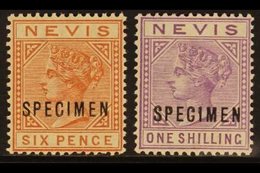1882-90 6d Chestnut And 1s Pale Violet, Overprinted "SPECIMEN", SG 33/34s, Very Fine Mint. (2) For More Images, Please V - St.Cristopher-Nevis & Anguilla (...-1980)