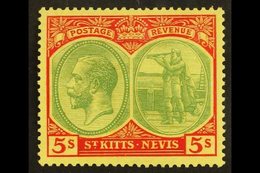 1929 5s Green And Red/yellow, SG 47c, Very Fine Mint. For More Images, Please Visit Http://www.sandafayre.com/itemdetail - St.Kitts En Nevis ( 1983-...)