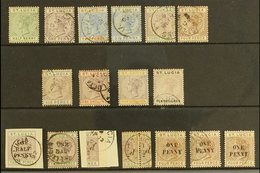 1891-92 COMPLETE USED COLLECTION Inc 1891-98 (Die II) Complete Set Plus 1891-92 Surcharges Including ½d On 3d Both Dies  - St.Lucia (...-1978)