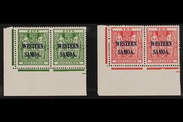 POSTAL FISCAL 1945 "Arms" 5s Green And 10s Carmine-lake, SG 208/09, Never Hinged Mint Corner Pairs. (2 Pairs = 4 Stamps) - Samoa