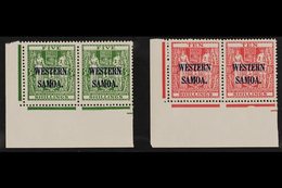 POSTAL FISCAL 1945 "Arms" 5s Green And 10s Carmine-lake, SG 208/09, Never Hinged Mint Corner Pairs. (2 Pairs = 4 Stamps) - Samoa (Staat)