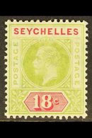 1912 18c Sage-green And Carmine, Variety SPLIT "A", SG 76a, Very Fine Mint. For More Images, Please Visit Http://www.san - Seychellen (...-1976)