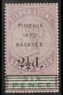 1897 2½d On 6d Dull Purple And Green, SG 61, Very Fine Mint, Gum Bend. For More Images, Please Visit Http://www.sandafay - Sierra Leone (...-1960)